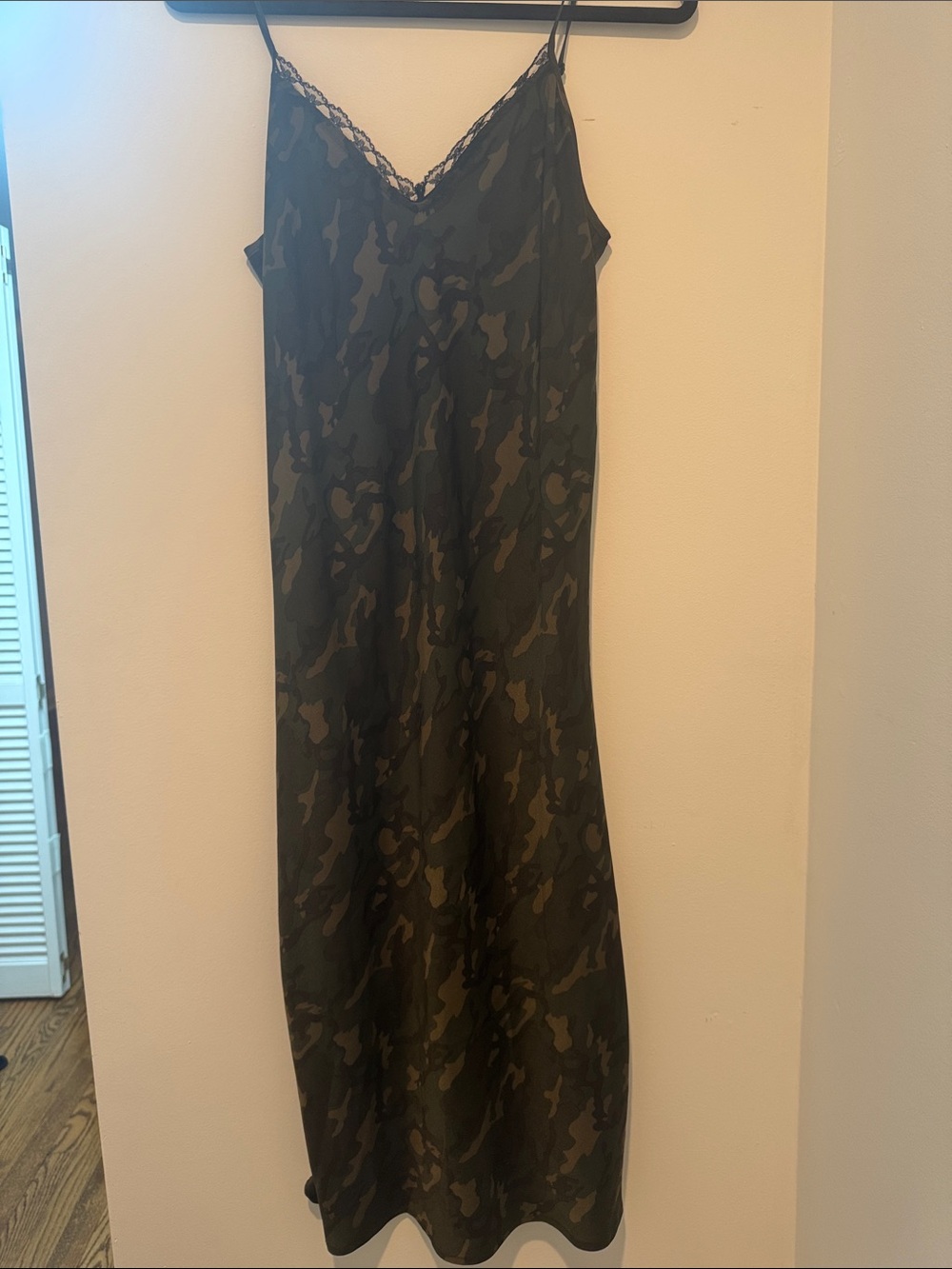 wild fable Olive Green Camo Slip Dress with Lace Trim